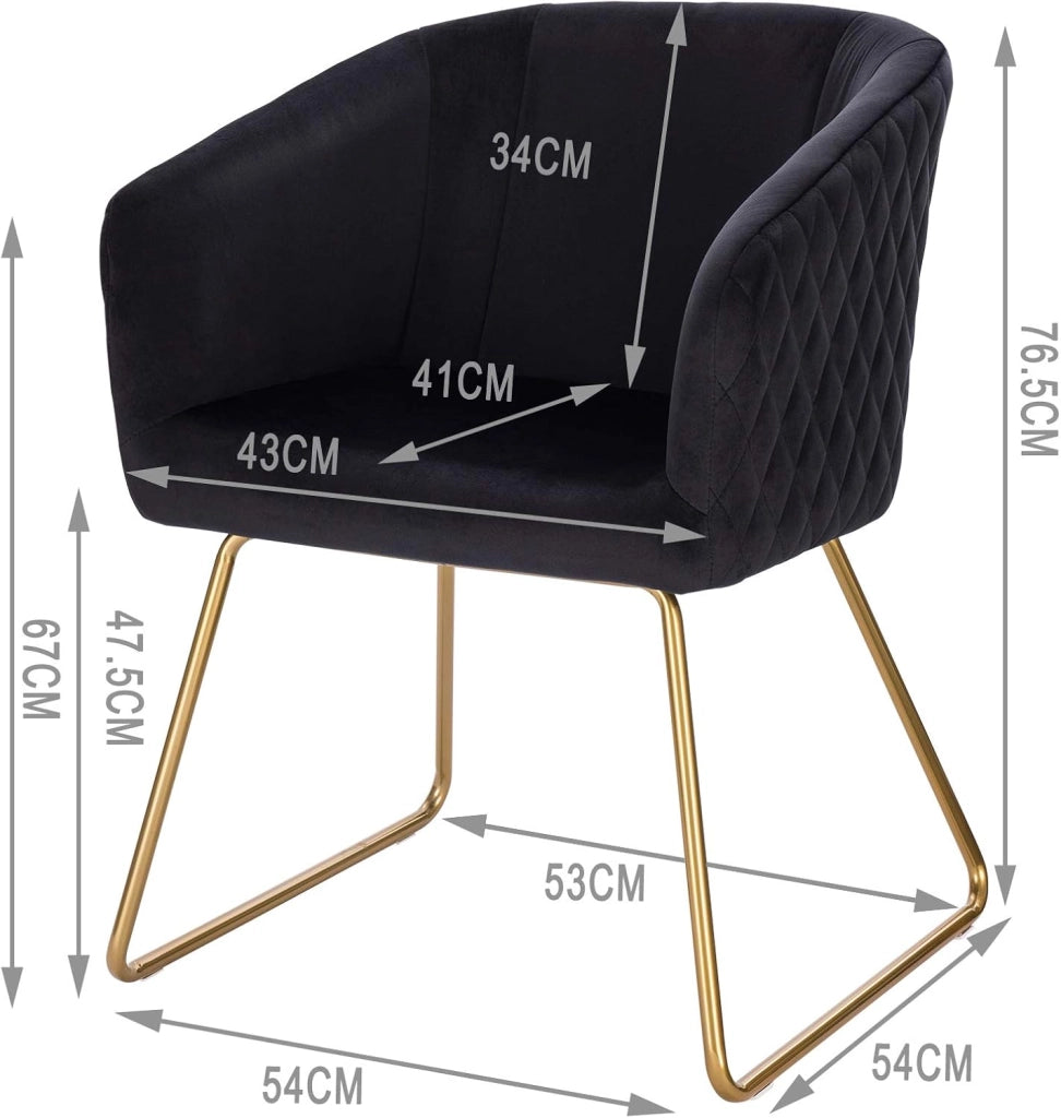 1x Sedie cucina moderne Poltroncina salotto Adatte per Sala da pranzo Soggiorno, Camera da Letto, Tessuto di velluto, Oro Metallo, Nero BH271sz-1