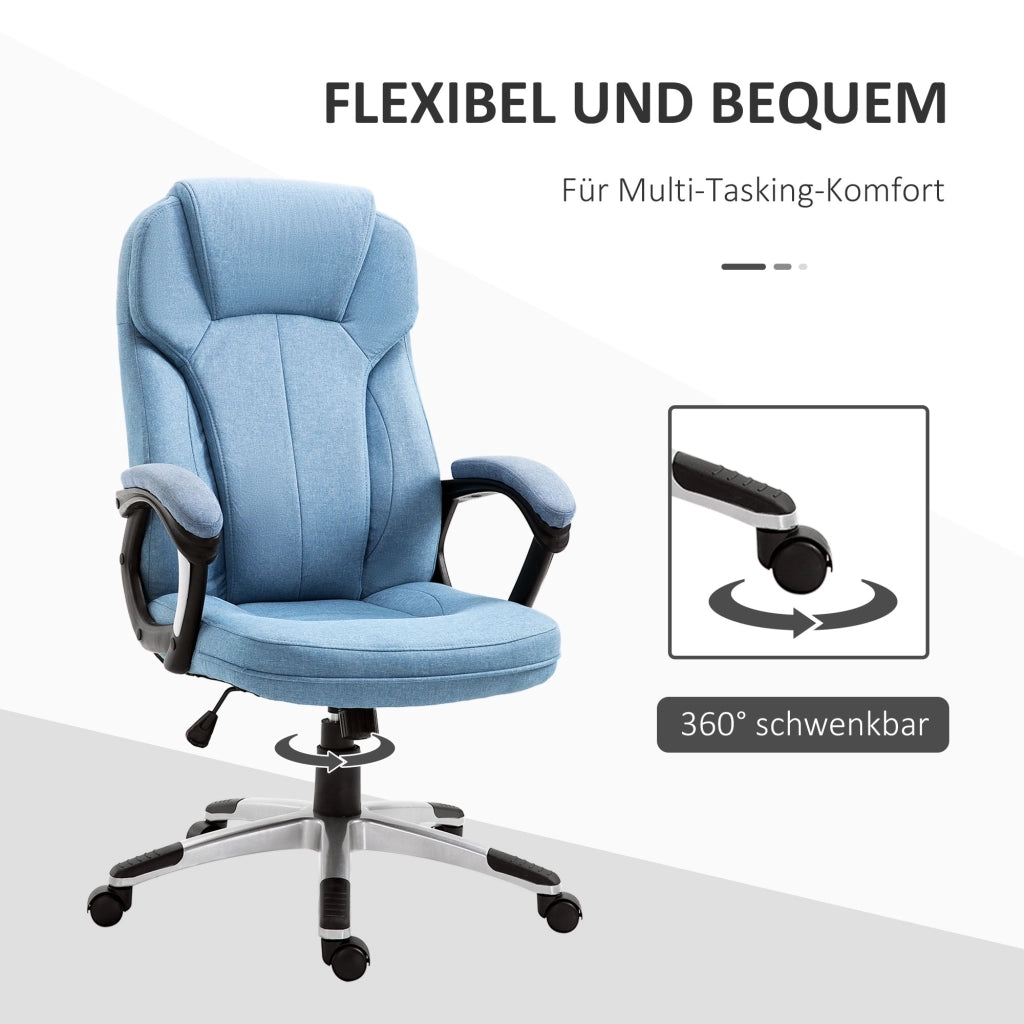 Sedia da ufficio ergonomica con schienale alto, funzione oscillante e altezza regolabile in schiuma azzurro chiaro