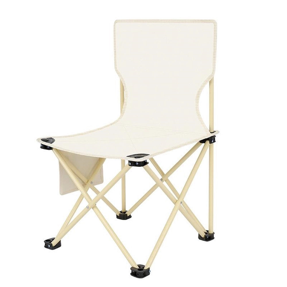 Trade Shop - Sedia Pieghevole Con Schienale Tasca Laterale Per Pesca Campeggio 39x39x65cm Beige 632841 -