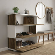 Scarpiera Astrubale, Mobile portascarpe, Armadio da ingresso multiuso, Mobiletto per calzature, 90x30h93 cm, Bianco e Noce