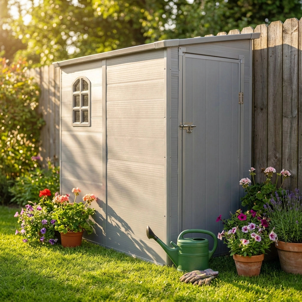 Casetta Porta Attrezzi da Giardino in Plastica cm 111x191x194 - REX