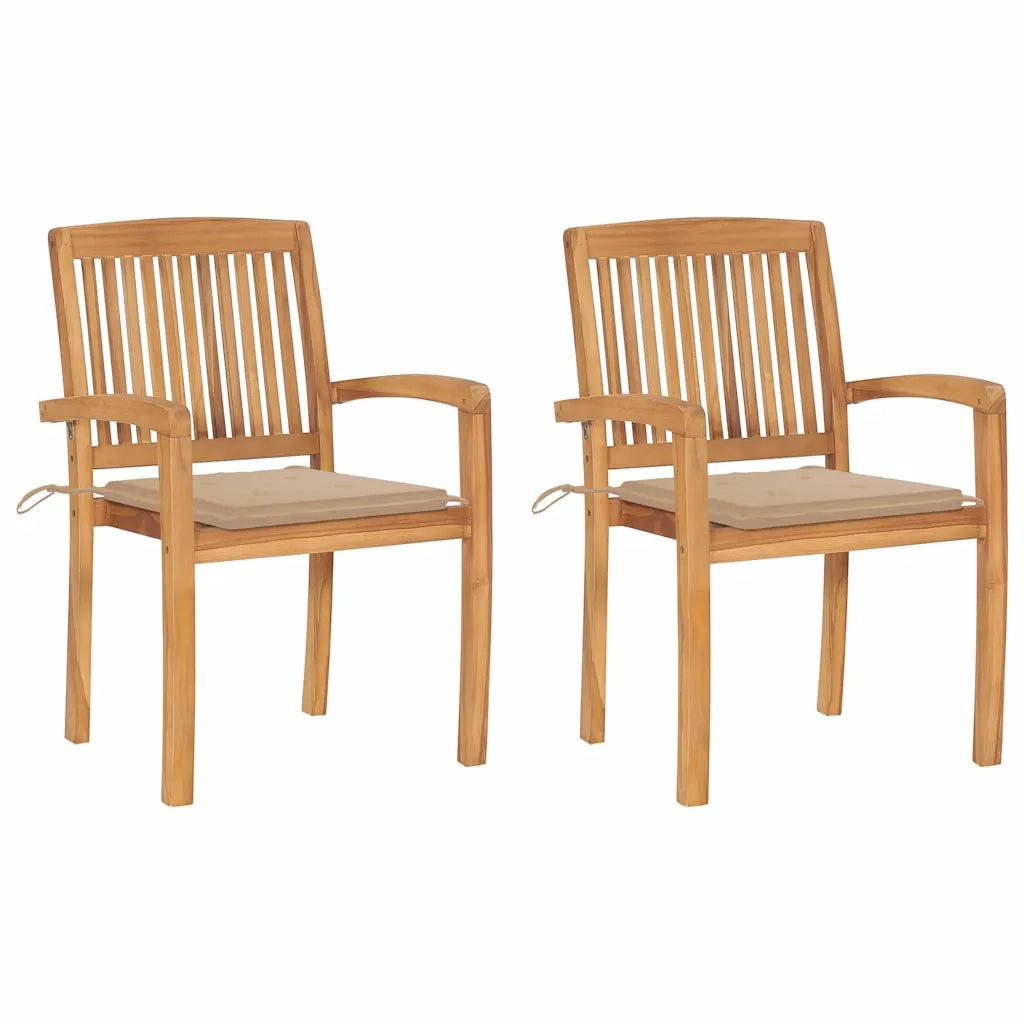 Sedie da Giardino 2 pz con Cuscini Beige Massello di Teakcod mxl 96498