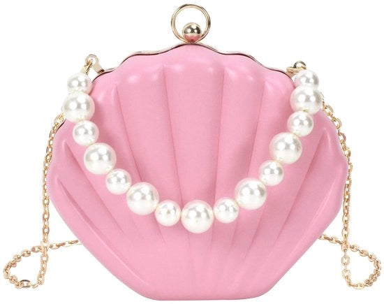 Borsa a conchiglia per donna, conchiglia, paillet, forma conchiglia, catena, borsa a tracolla, mini glitter, borsa da party, 06946 rosa, unico formato