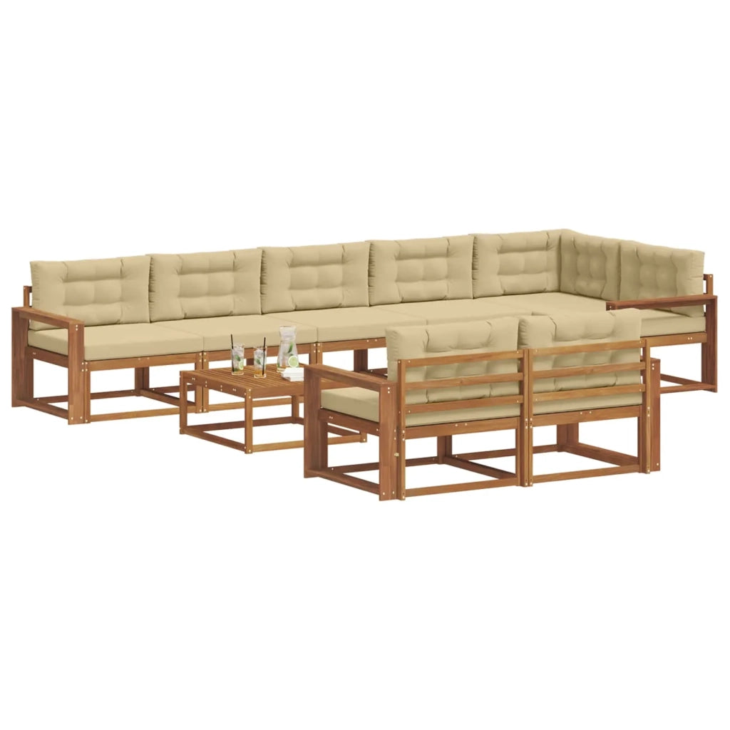 Set di divani da esterno con cuscino 9 pcs Naturale e Beige 3367796