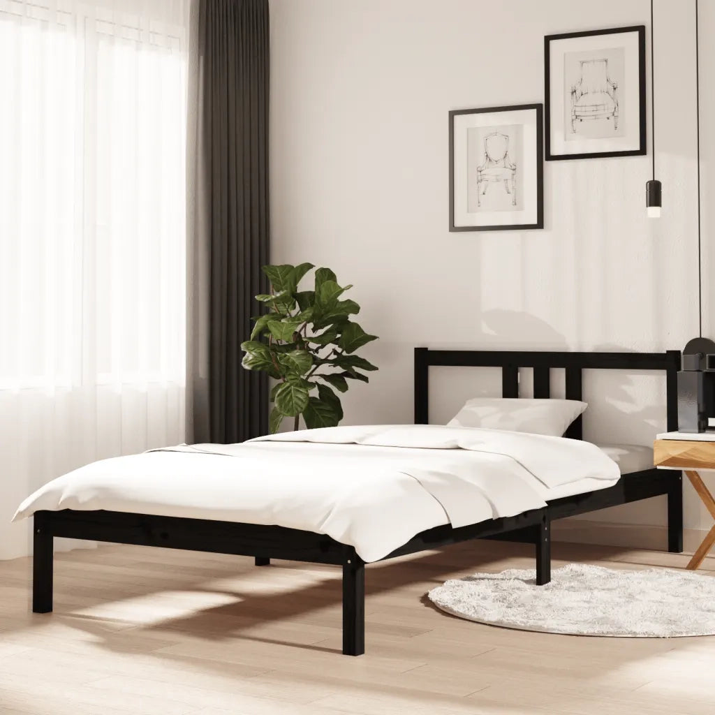 Letto singolo | Letto per adulti | Giroletto Nero in Legno Massello 100x200 cm