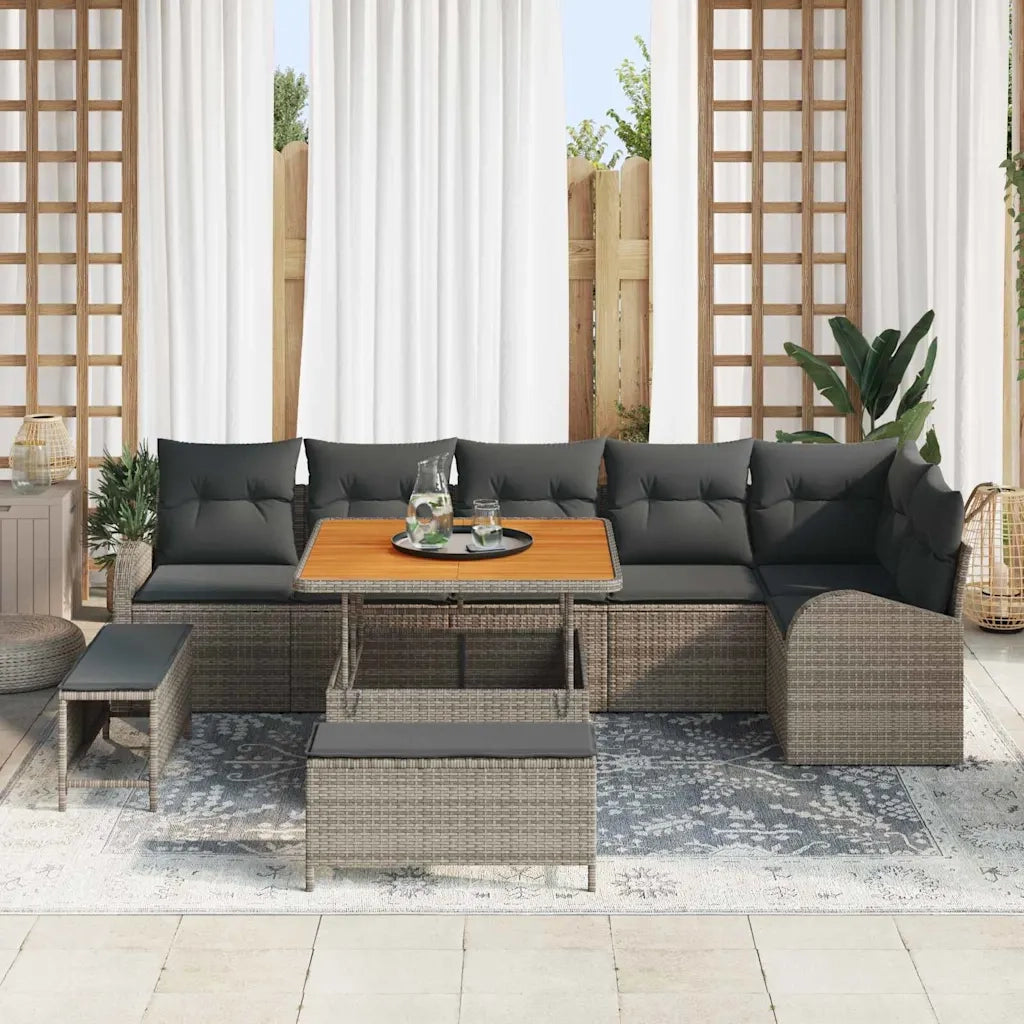 Set Divano da Giardino con cuscino 9 pcs Grigio polyrattan