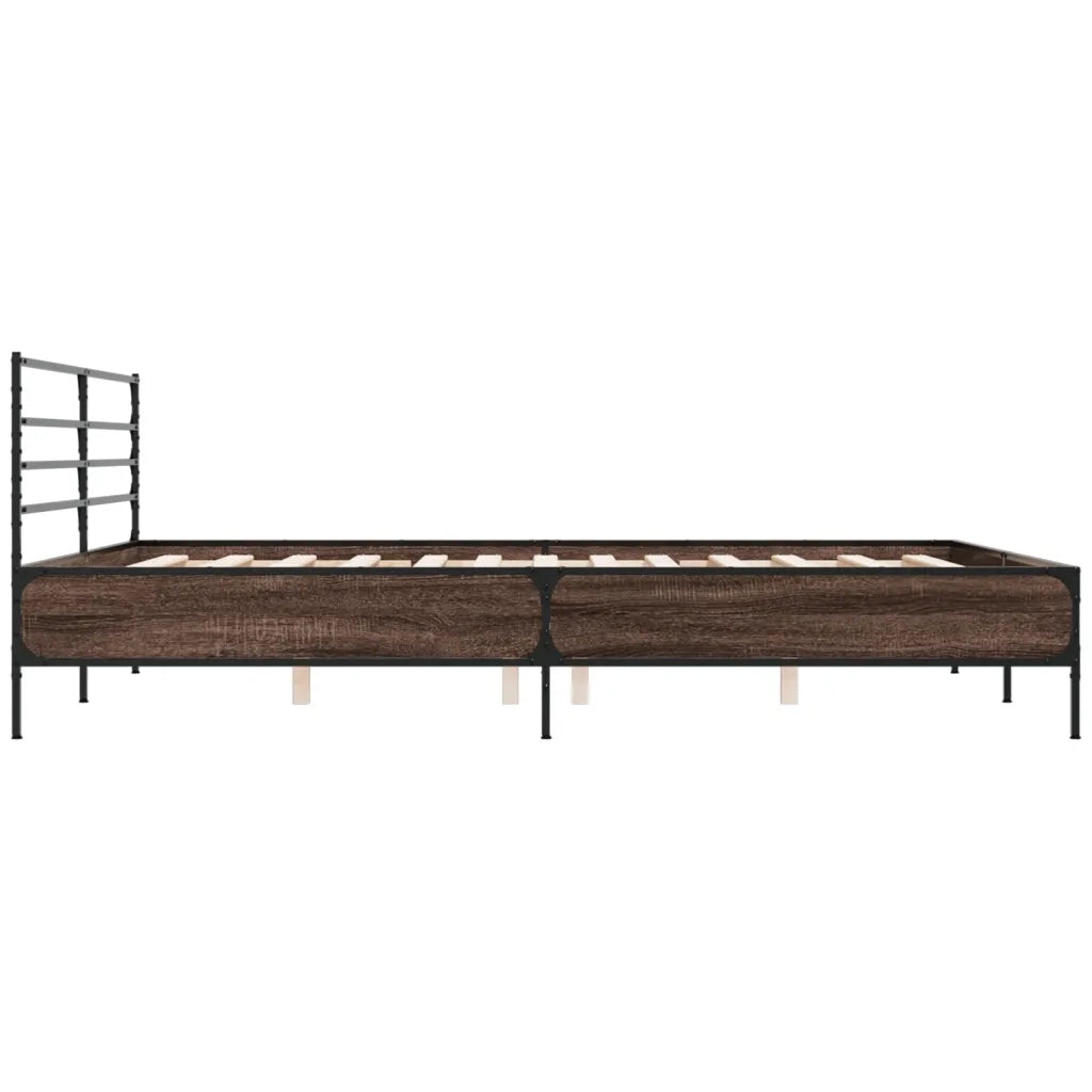 Letto matrimoniale | Letto per adulti | Giroletto Rovere Marrone 200x200cm in Legno Multistrato Metallo