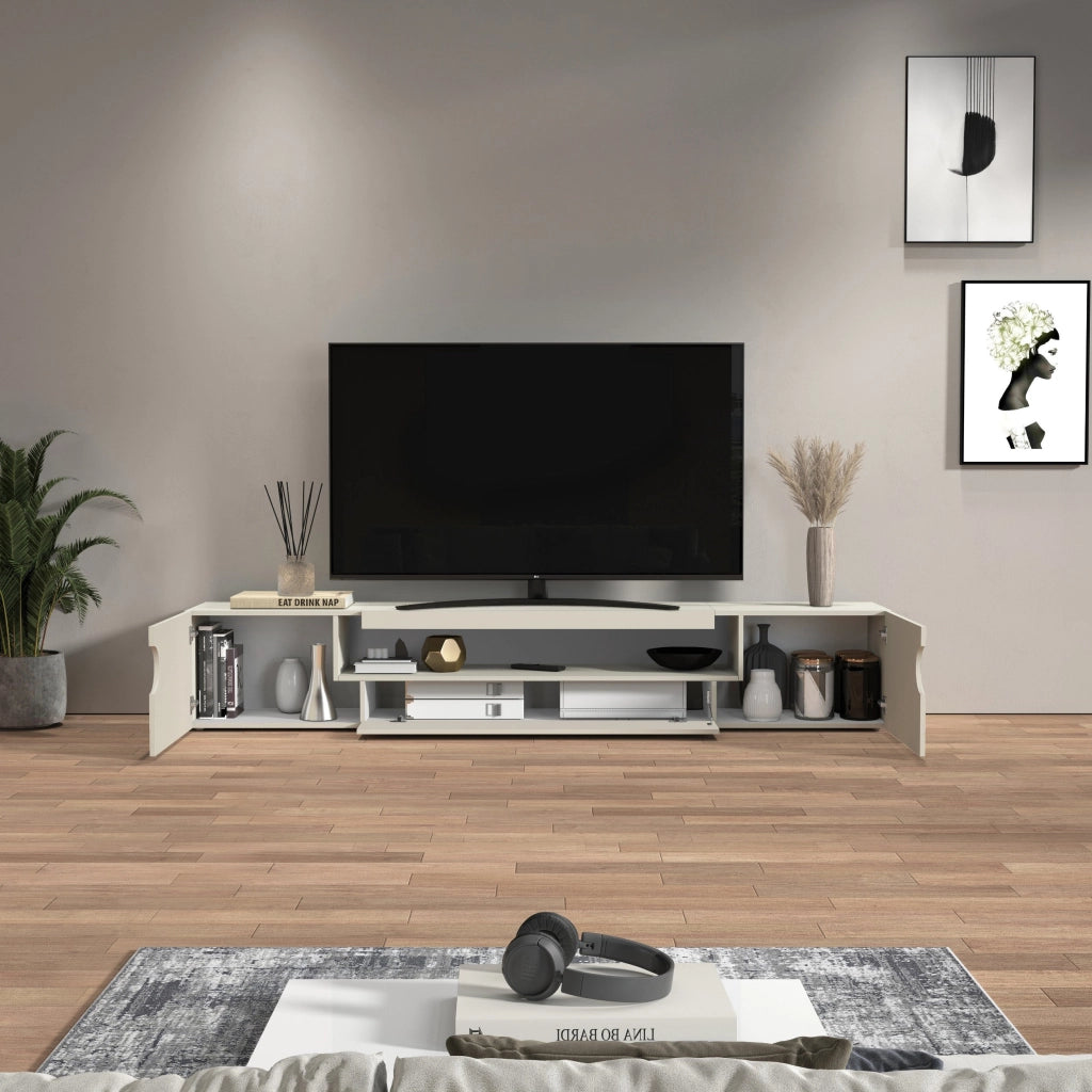 WHOUS Mobile porta TV Real con 2 ante laterali 1 ribalta e 1 vano aperto cashmere 240x40x40 cm