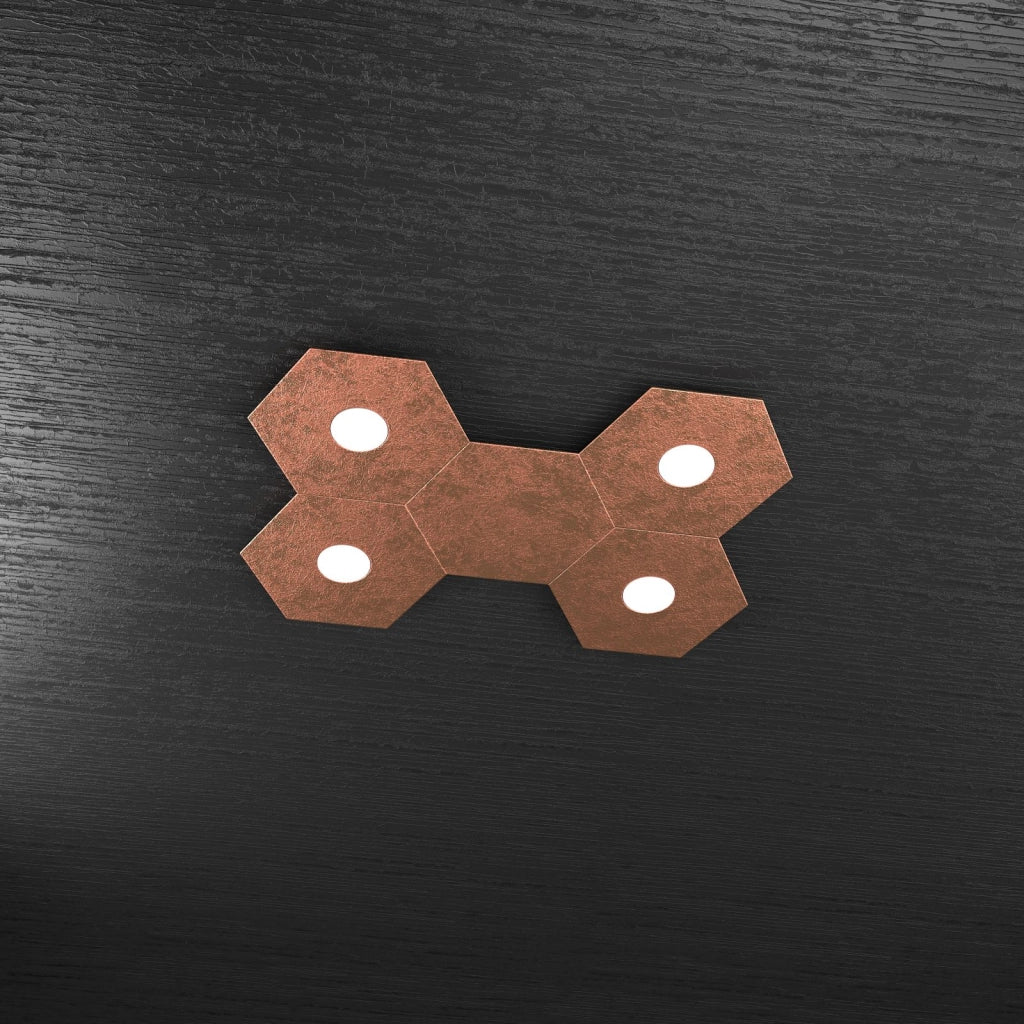 HEXAGON APPLIQUE-PLAFONIERA 4 LUCI + 1 DECORATIVO FOGLIA RAME 1142-4L1D-FR