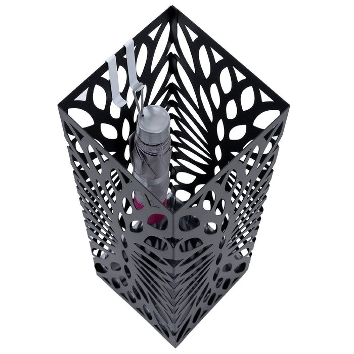 Portaombrelli quadrato in metallo con vassoio e gancio 49 cm nero 3512026