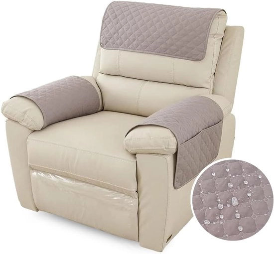 Copricapo per braccioli di divani, copricapo impermeabile per braccioli di divani relax (con tasca di stoccaggio), copricapo antiscivolo imbottito per divani (singolo, chiaro grigio)