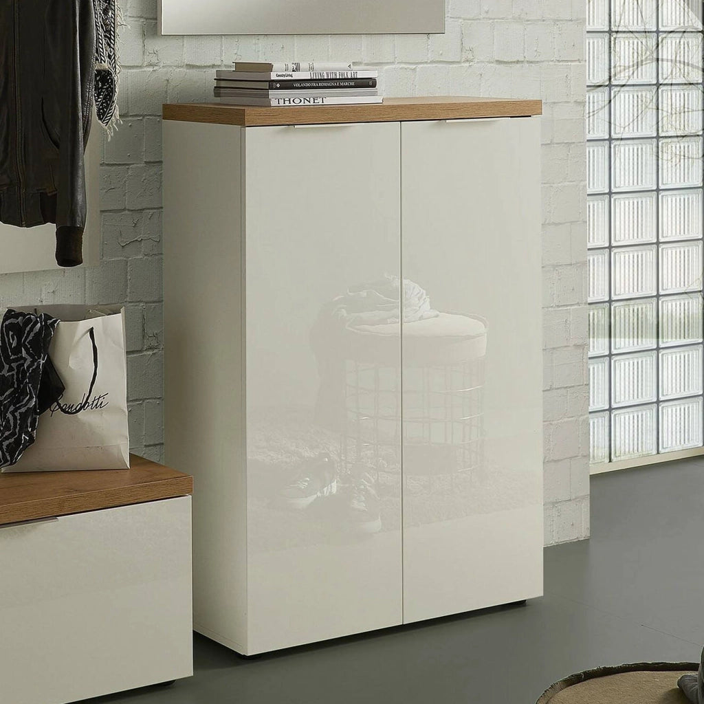 Mobile Portascarpe Lentiai, Scarpiera 21 Paia Made in Italy, 80x34x115h cm Bianco Lucido
