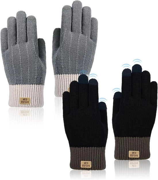 Manopole invernali per donne con schermo touchscreen con fodera a maglia di fleece per lavoro, guida in auto, sci e corsa.