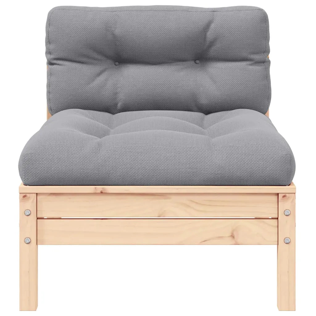 Set Divani da Giardino 3 pz con Cuscini Grigio Massello di Pino