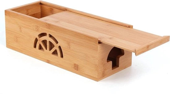 Cassetta di gestione dei cavi - bambù - 40 x 16 x 13 cm - contenitore per cavi - contenitori per presse - dispositivi di protezione contro gli scarti - cavi per TV - cavi per computer domestico/ufficio