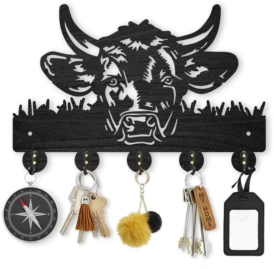 Supporto per chiavi a muro da 30 x 20 cm - 5 ganci - legno - progetto originale - attacco alla parete