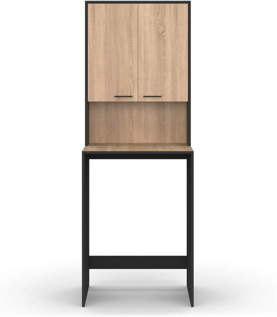 Piano lavabiancheria WALLIS con armadio nero e legno effetto faggio
