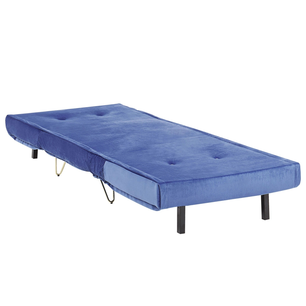 Divano letto piccolo in velluto blu navy 1 posto letto pieghevole senza braccioli con cuscino gambe in metallo dorato glamour