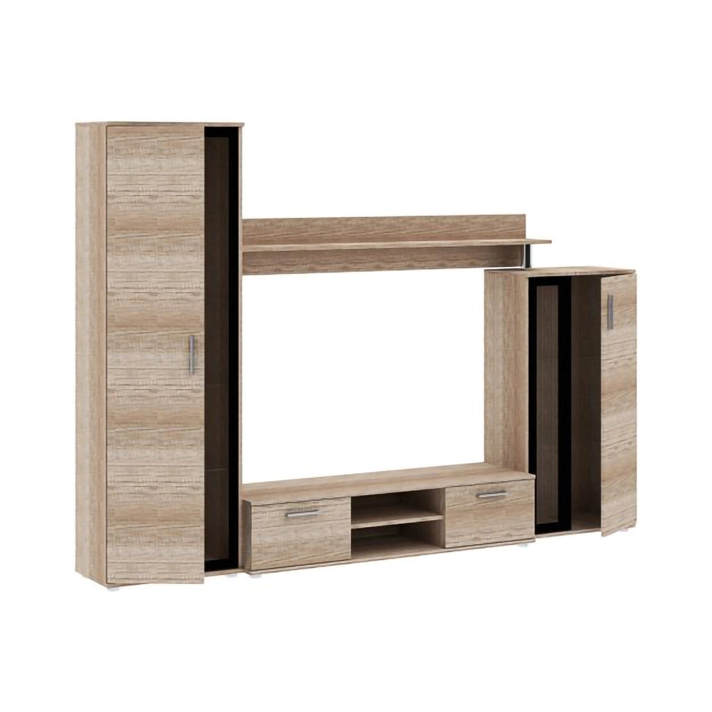 Mobile Soggiorno Linafa, Parete Attrezzata Modulabile, Marrone Rovere