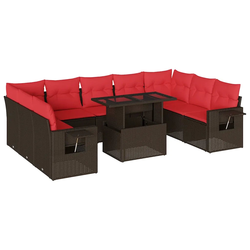 Set Divani da Giardino 10 pz con Cuscini Marrone in Polyrattan 3268114