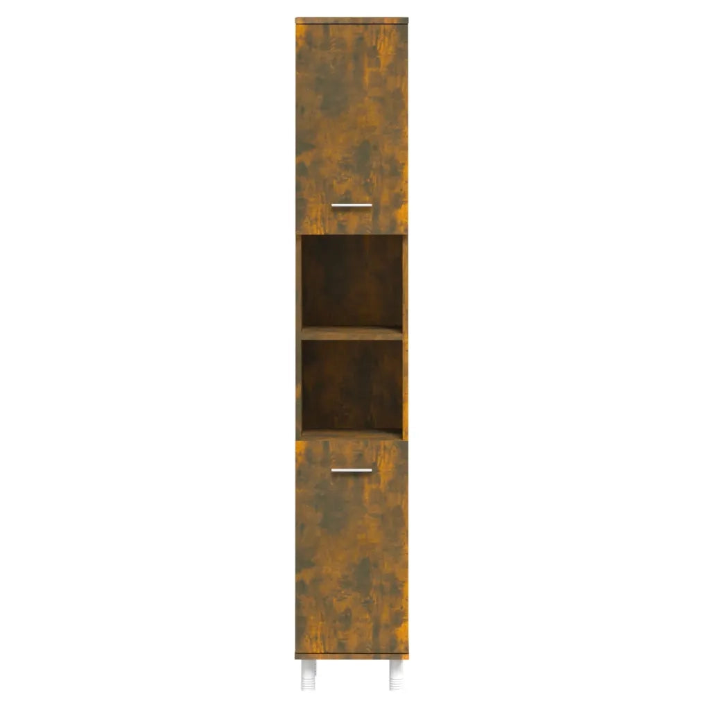 Mobile da bagno con contenitore ecologico 30 x 30 x 179 cm stile contemporaneo finitura opaca in legno composito effetto rovere affumicato 02_0048521