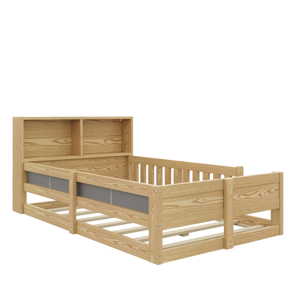 Letto Singolo 90 x 200 cm con LED e contenitore nella testiera - in truciolare; Naturale