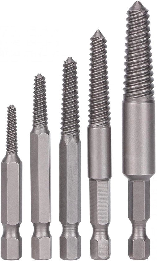 Set di rimozione di bulloni premium 5 pezzi per danneggiamenti di tubi - trapani a vite a nastro di copertura - testa a sesto lato - denti fini - kit Easy Out