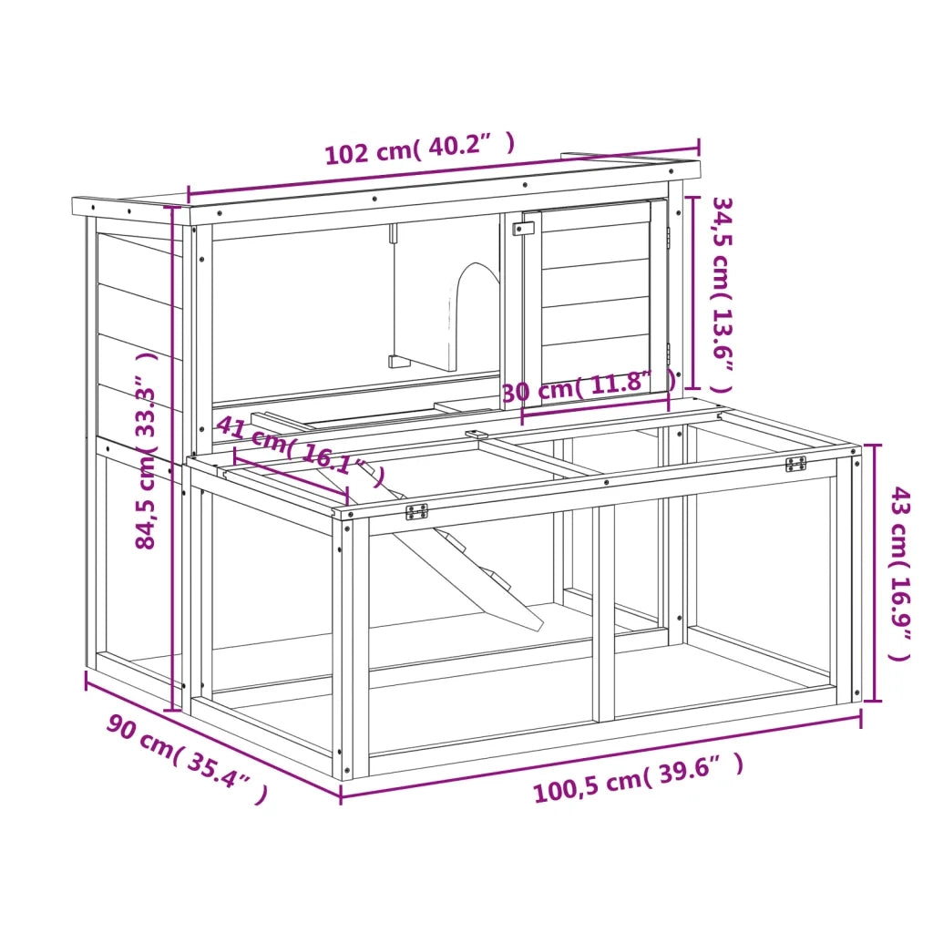 vidaXL Conigliera Grigia 102x90x84,5 cm in Legno Massello di Pino