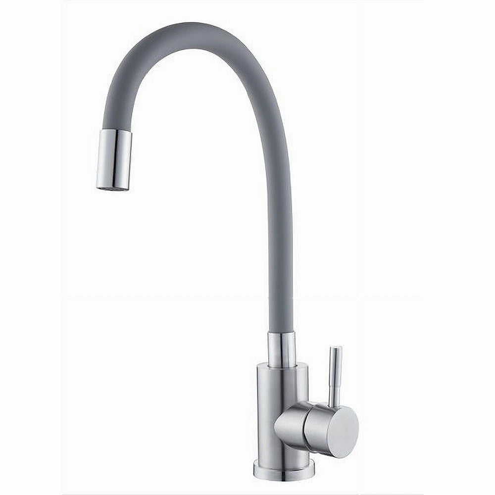 Trade Shop - Miscelatore Rubinetto Lavello Cucina Canna Flessibile Grigio Acciaio Satinato 52689 -