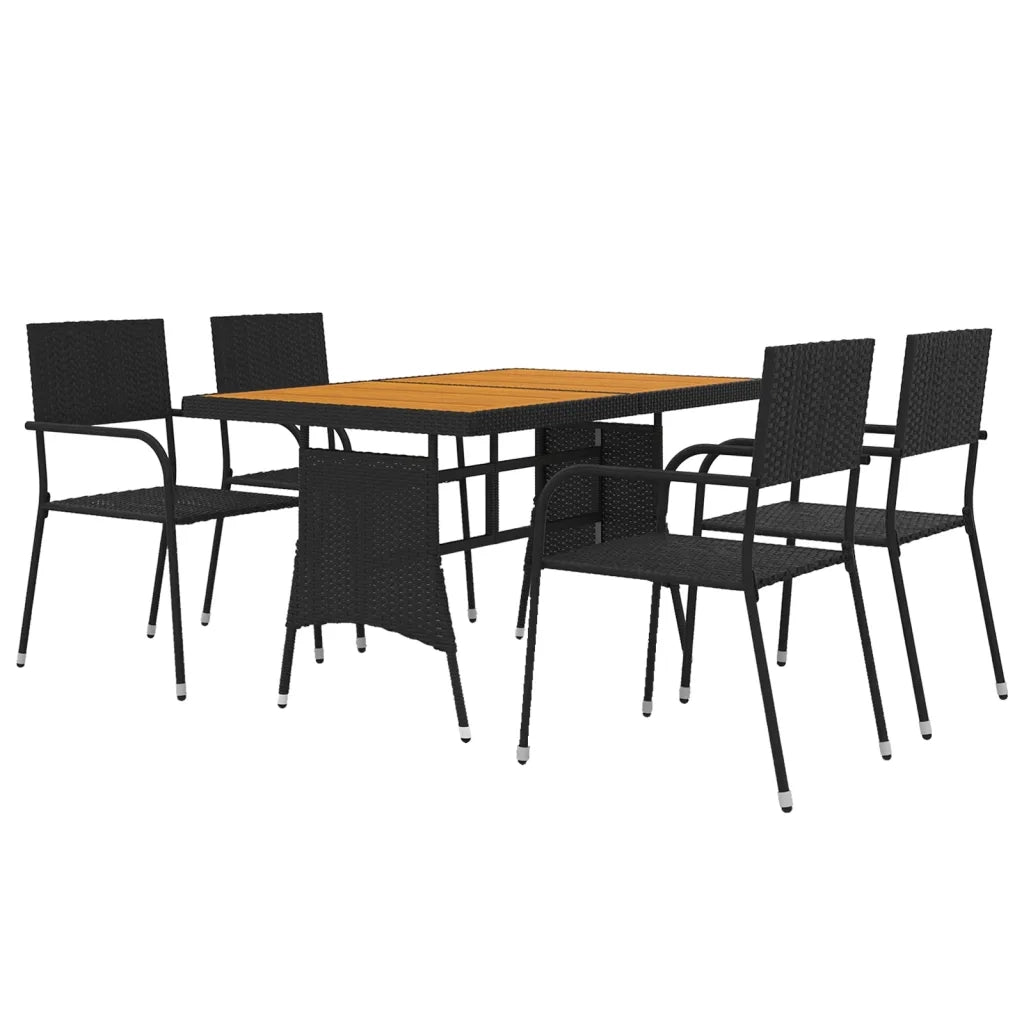 Set da Pranzo per Esterni 5 pz in Polyrattan Nero