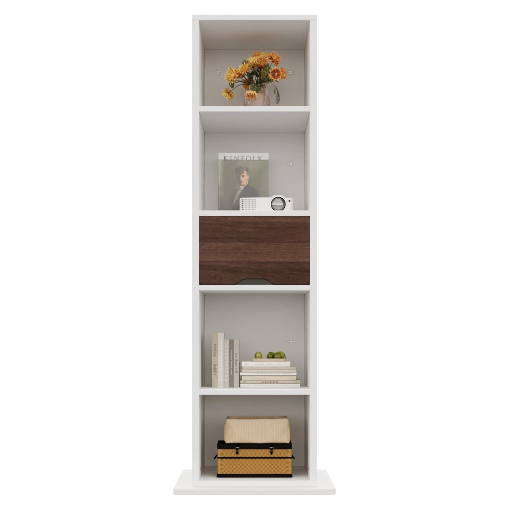 Armadio espositivo girevole con specchio a figura intera 45 x 45 x 168 cm, bianco, in MDF, con 4 vani aperti e 1 cassetto
