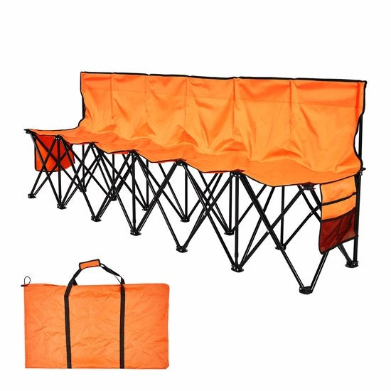 Banca portatile, 6 posti, con schienali e tasca portatile, sedile leggero con schienale per calcio, baseball, campeggio e attività all'aperto, arancione