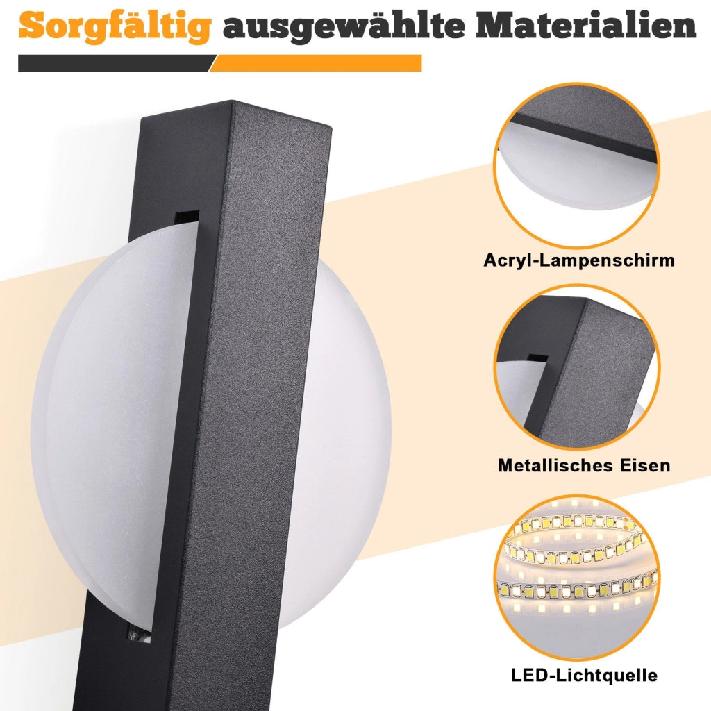 ZMH Applique da parete moderna a LED per interni nera con interruttore a tirante 3000K 6W
