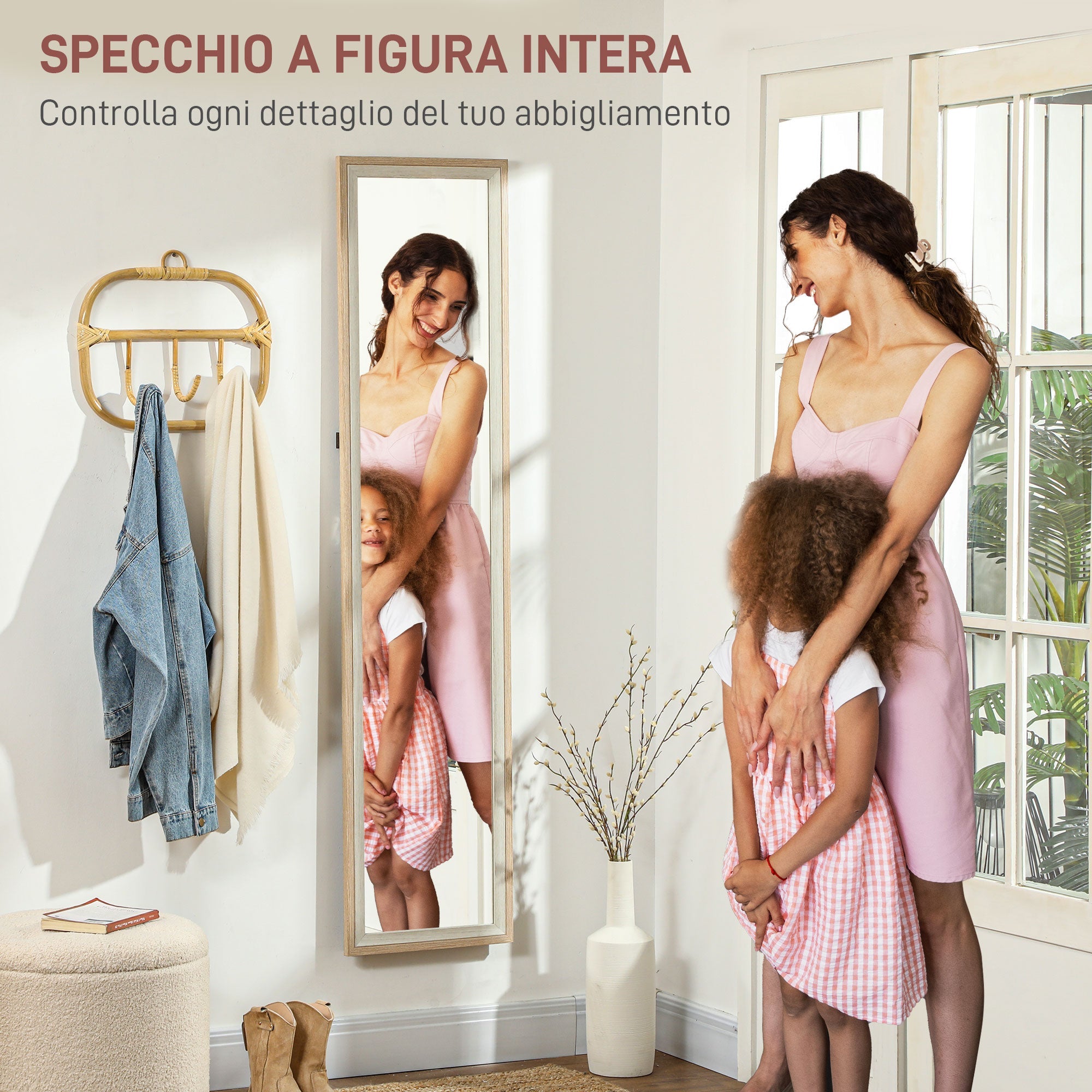 Specchio da Parete o da Terra Autoportante a Figura Intera 37x2,5x157 cm Cornice in Legno