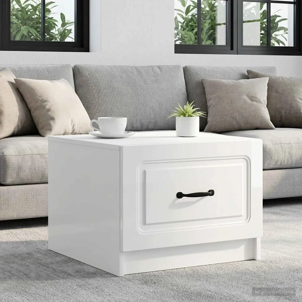 Tavolino da salotto con cassetto Bianco Lucido 49 x 50 x 37 cm 895889