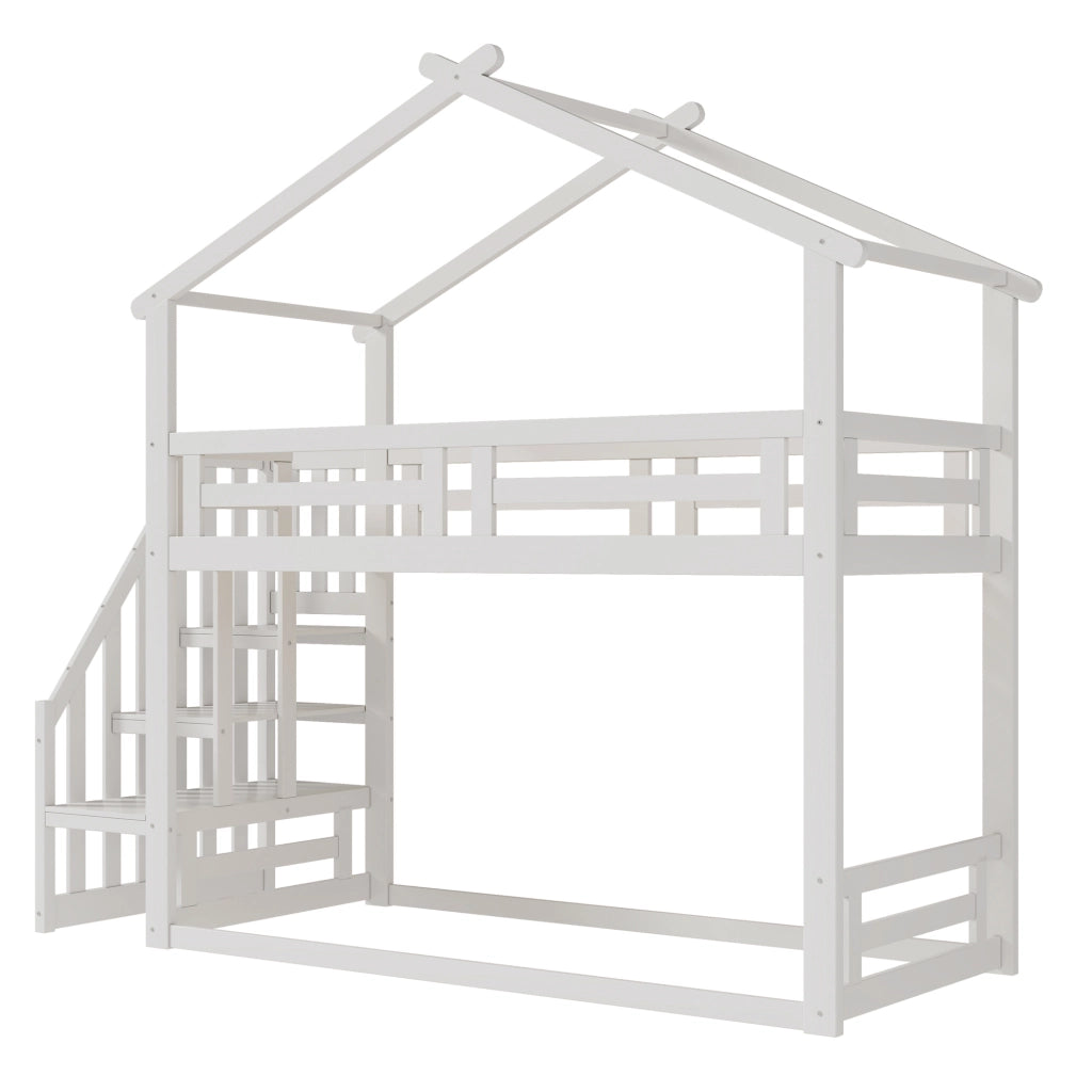 Letto a Castello Basso 90x200 ¨C MINIMAL ¨C Massello Bianco con Rete a Doghe
