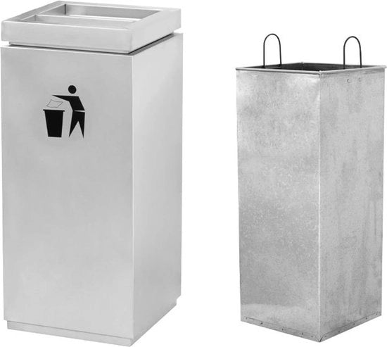 Bacetto Decorativo in Acciaio Inossidabile con Urna As - Contenitore Quadrato per Rifiuti per Interni ed Esterni - 30L di Capacità - Sostenibile e Facile da Pulire