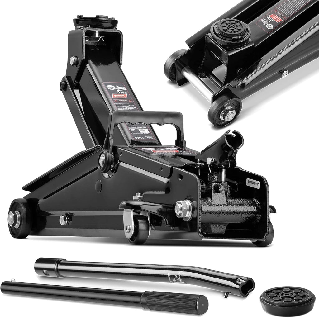 Cric idraulico auto 3 tonnellate maniglia rotelle manovrabile cuscinetto gomma martinetto sollevatore