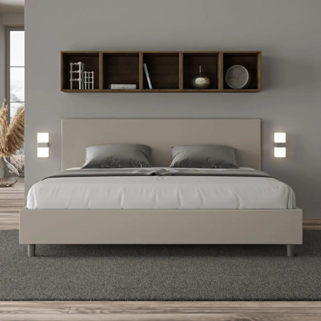 Letto contenitore imbottito 180x210 similpelle tortora Adele