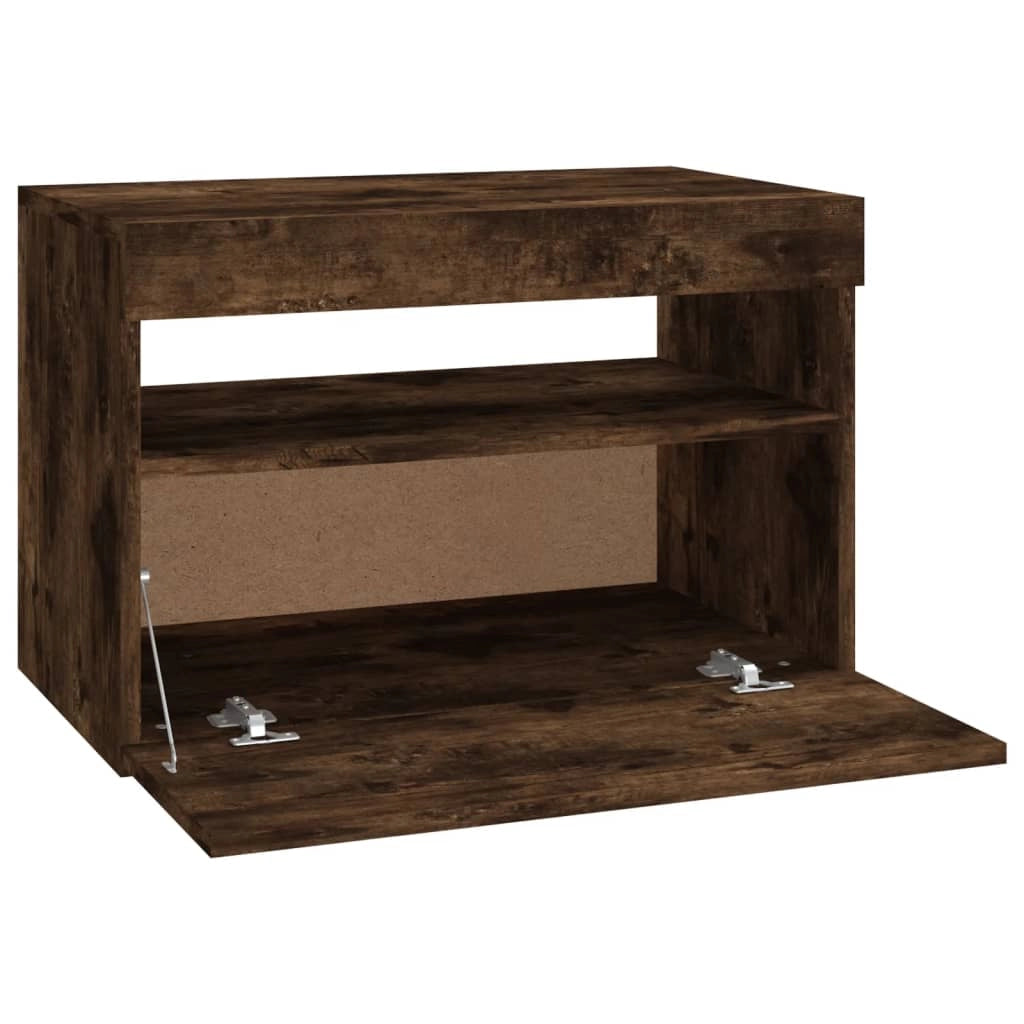 Mobile TV multimediale scaffale TV credenza mobile TV per sala da pranzo soggiorno camera da letto con luci a LED rovere affumicato 60 x 35 x 40 cm marrone 02_0026744