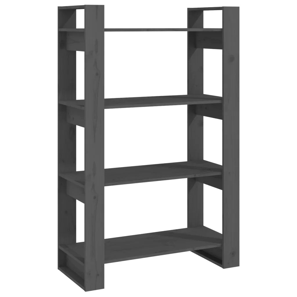 Libreria Divisorio-Scaffale per Libri-Mobile di Stoccaggio Grigio 80x35x125 cm Legno Massello di Pino