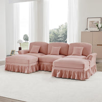 Divano modulare a U - Xylo - Chenille, stile classico, con pouf, rosa