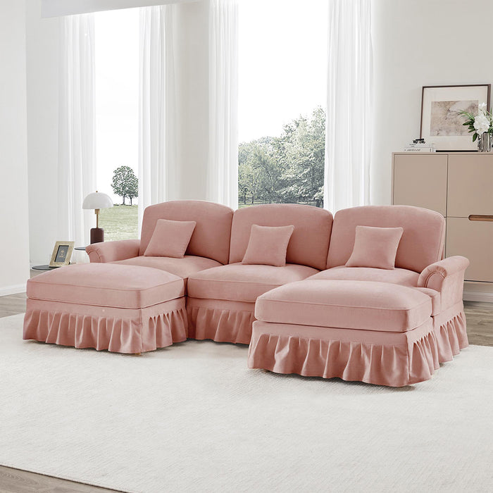 Divano modulare a U - Xylo - Chenille, stile classico, con pouf, rosa