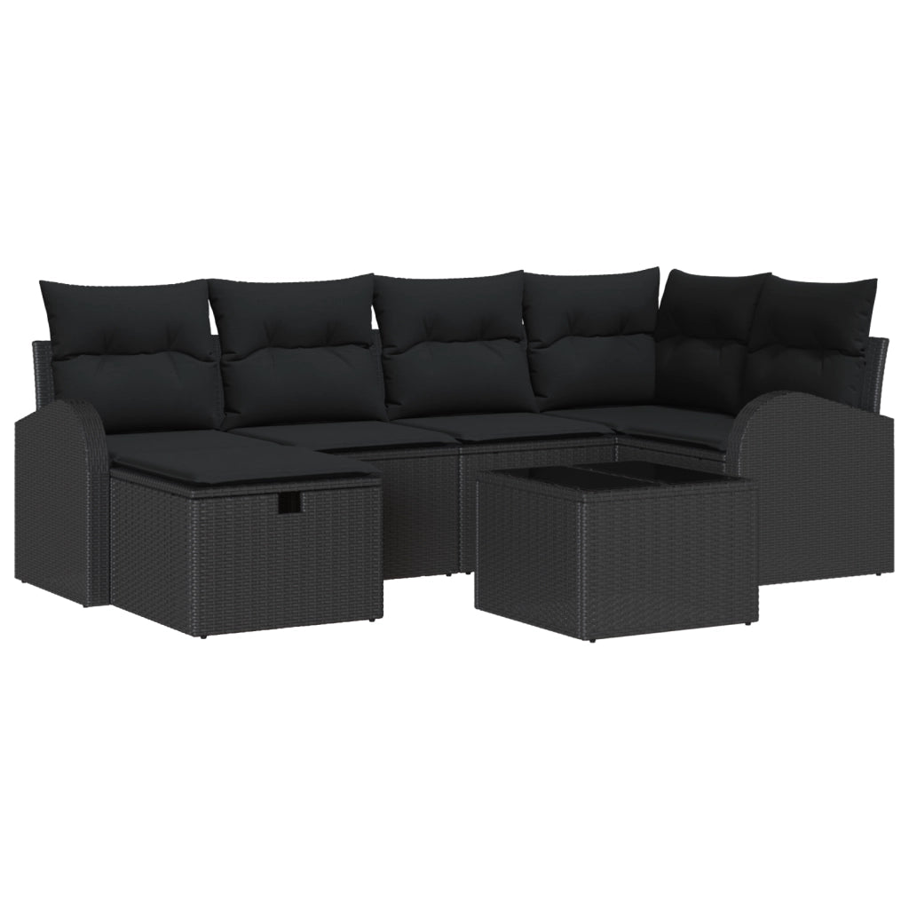 Set Divano da Giardino con Cuscini Nero Polyrattan