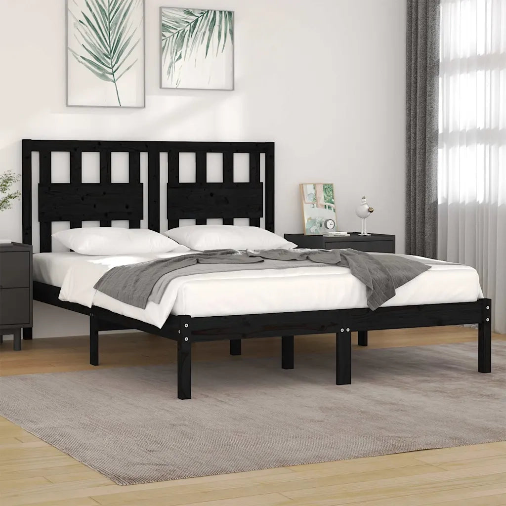 Giroletto-Struttura Letto Nero in Legno Massello di Pino 200x200 cm 503550