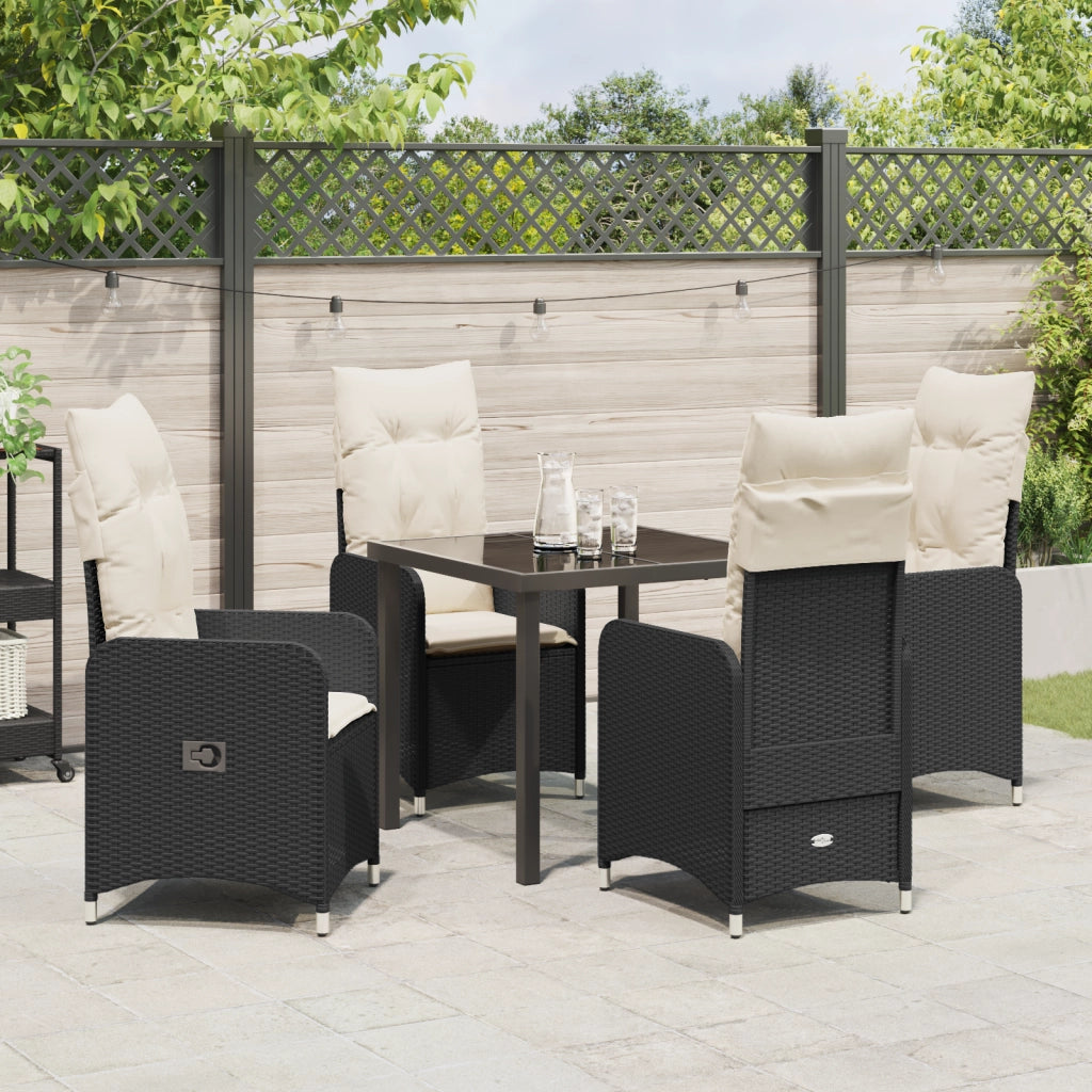Set da pranzo da giardino 5 pezzi con cuscini neri in polyrattan