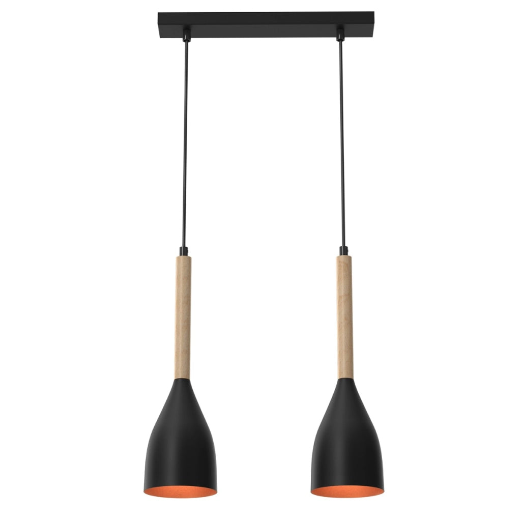 Lampada sospensione Muza Luminex nera oro legno 2xE27