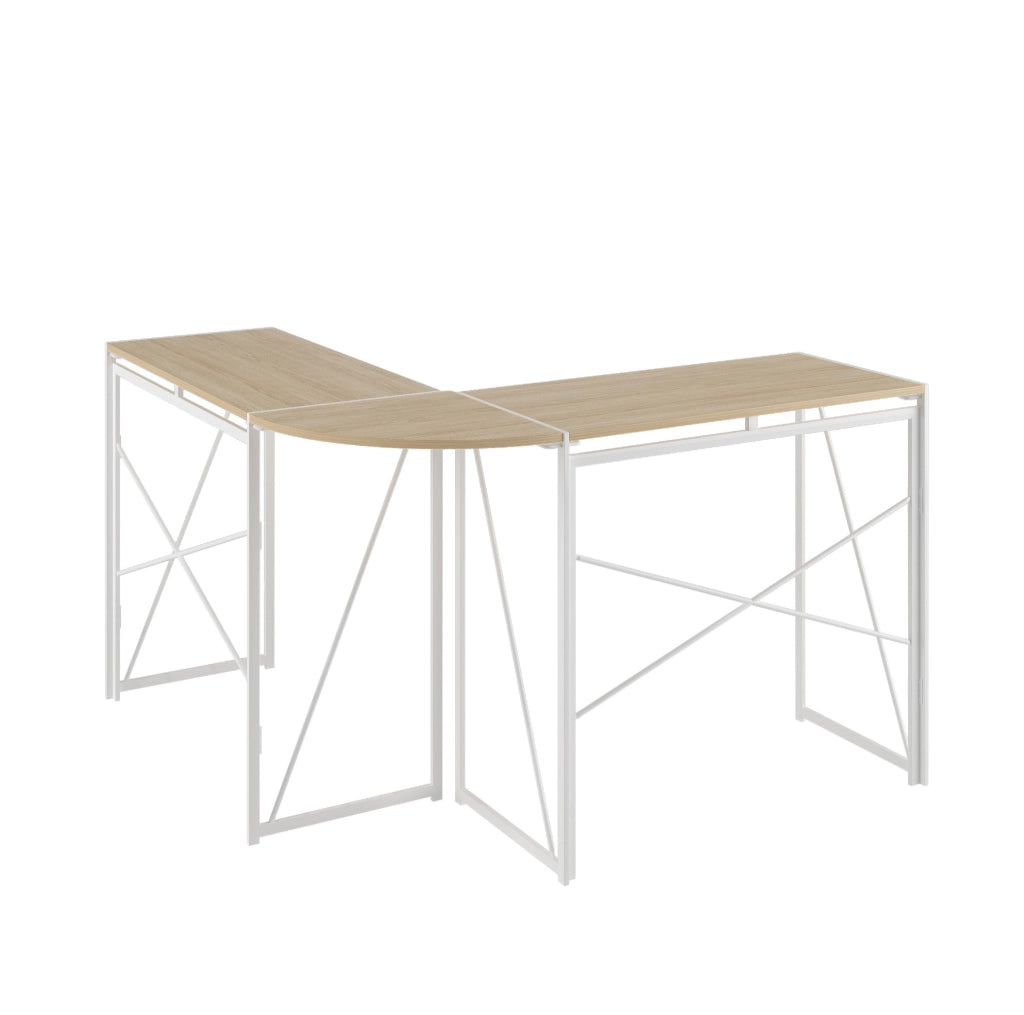 Scrivania angolare a L in MDF e metallo rovere bianco