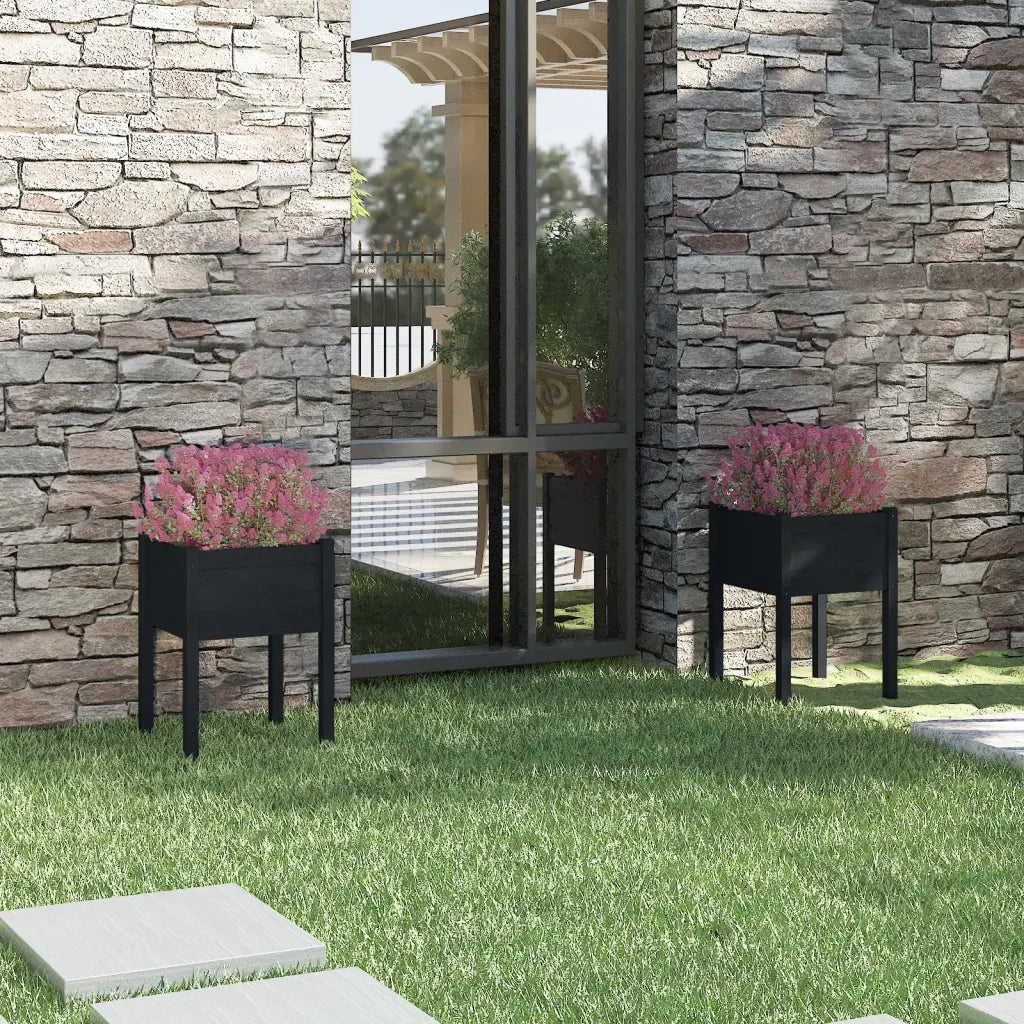 2 pz Fioriere | Cassetta per fiori | Vaso da Giardino Nere 50x50x70 cm in Massello di Pino