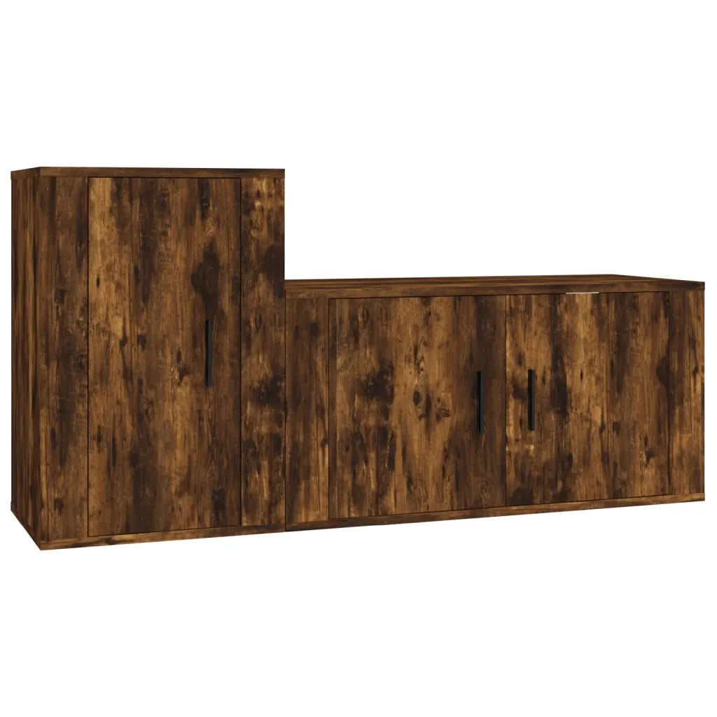 Set Mobili Porta TV 2 pz | Armadietto TV | Mobile Porta TV Rovere Fumo in Legno Multistrato